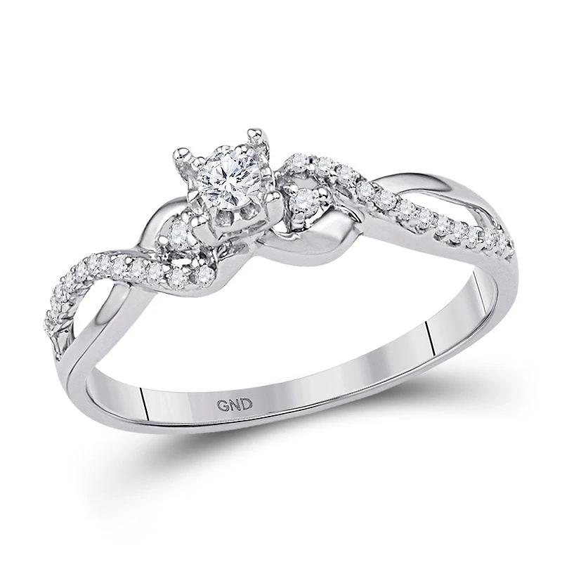 10kt White Gold Womens Round Diamond Solitaire Crossover Promise Ring 1/4 Cttw