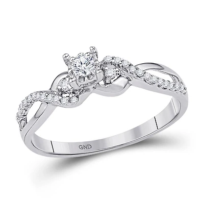 10kt White Gold Womens Round Diamond Solitaire Crossover Promise Ring 1/4 Cttw