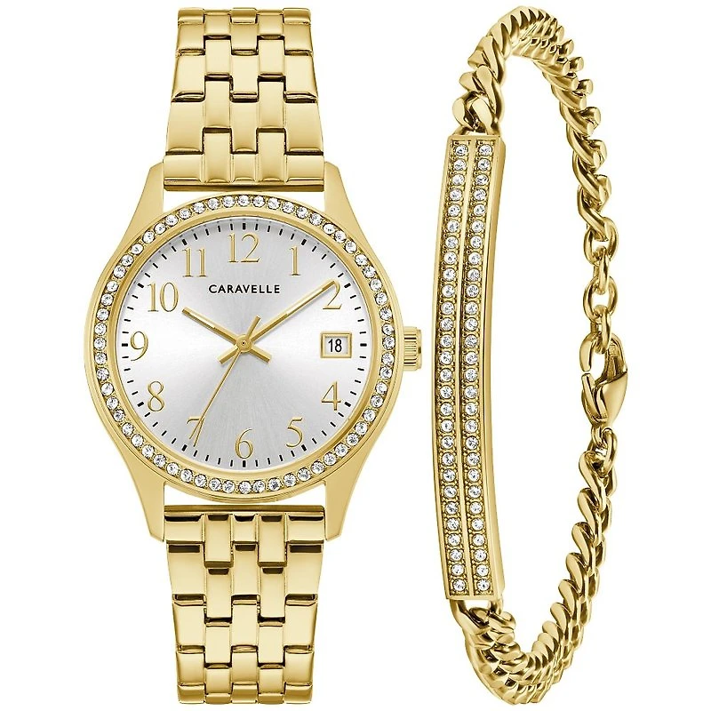 Caravelle Box Set CAR Crystal Ladies Stainless Steel