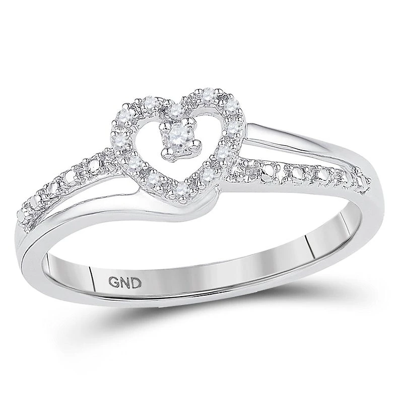 10kt White Gold Womens Round Diamond Heart Promise Ring / Cttw