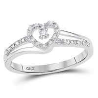 10kt White Gold Womens Round Diamond Heart Promise Ring / Cttw