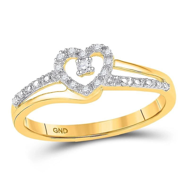 10kt Yellow Gold Womens Round Diamond Heart Promise Ring 1/ Cttw