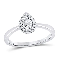 10kt Gold Womens Round Diamond Teardrop Halo Promise Ring 1/ Cttw