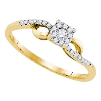10kt Gold Womens Round Diamond Cluster Promise Ring 1/10 Cttw