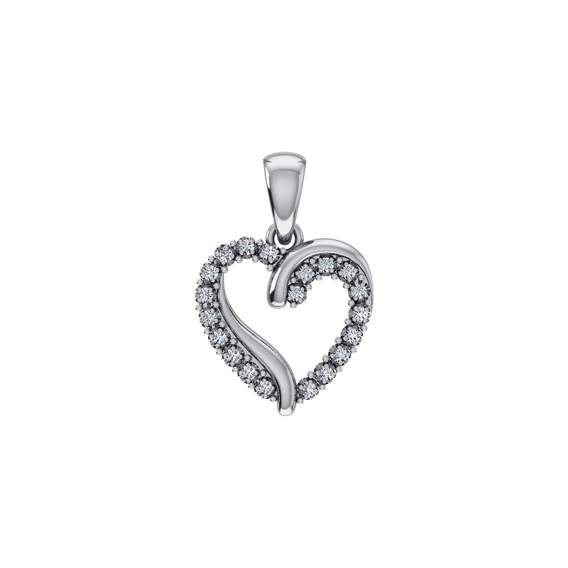 10K White Gold Round Diamond Open Heart Pendant 1/10 Cttw
