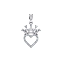 10K White Gold Round Diamond Heart Crown Pendant 1/10 Cttw