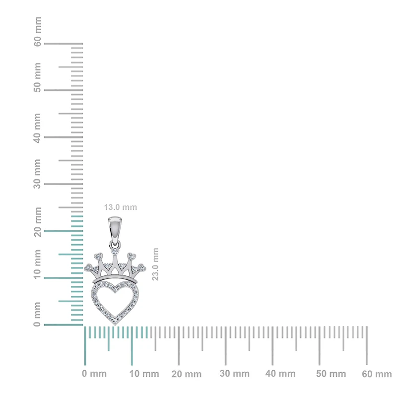10K White Gold Round Diamond Heart Crown Pendant 1/10 Cttw