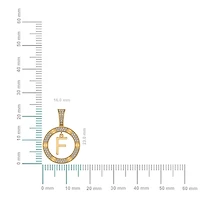 10K Yellow Gold Round Diamond F Letter Initial Pendant 1/5 CTTW