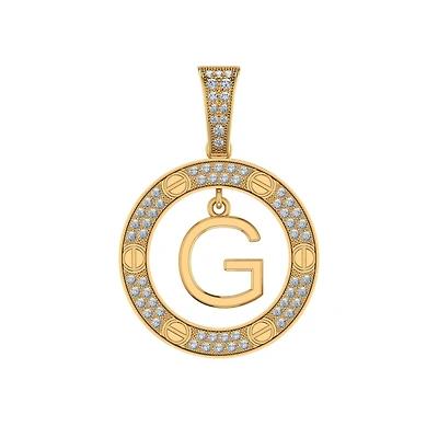 10K Yellow Gold Round Diamond G Letter Initial Pendant 1/5 Cttw