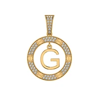10K Yellow Gold Round Diamond G Letter Initial Pendant 1/5 Cttw