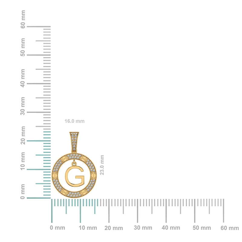 10K Yellow Gold Round Diamond G Letter Initial Pendant 1/5 Cttw