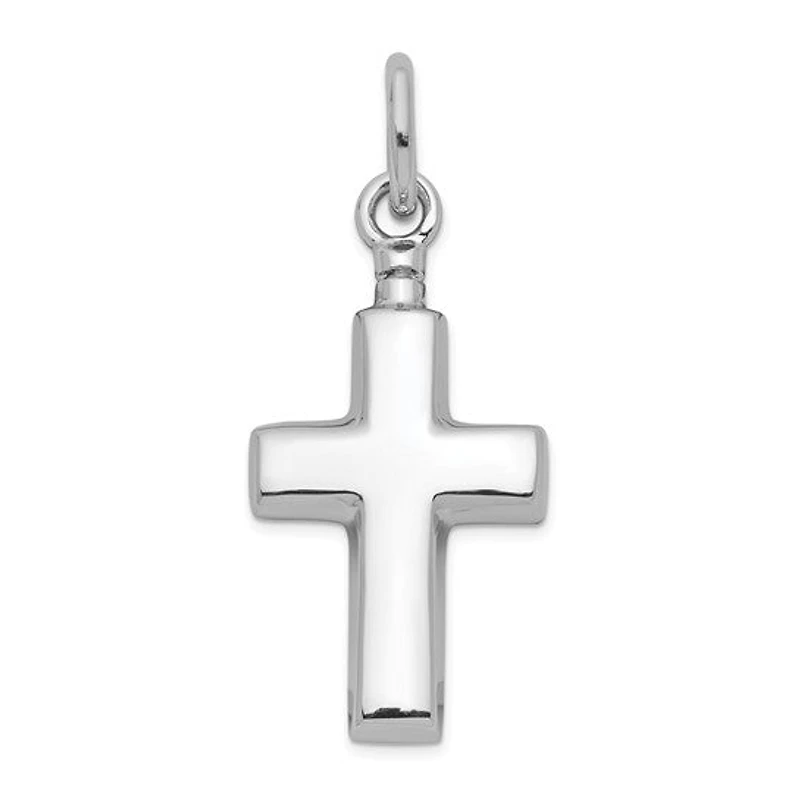 Sterling Silver Rhodium-plated Polished Cross Ash Holder Pendant