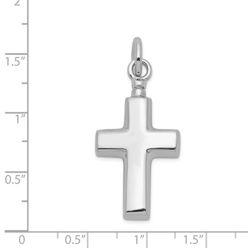 Sterling Silver Rhodium-plated Polished Cross Ash Holder Pendant