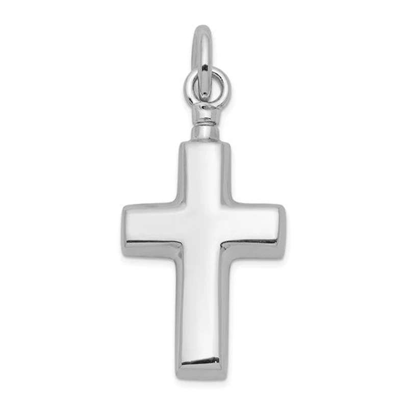 Sterling Silver Rhodium-plated Polished Cross Ash Holder Pendant