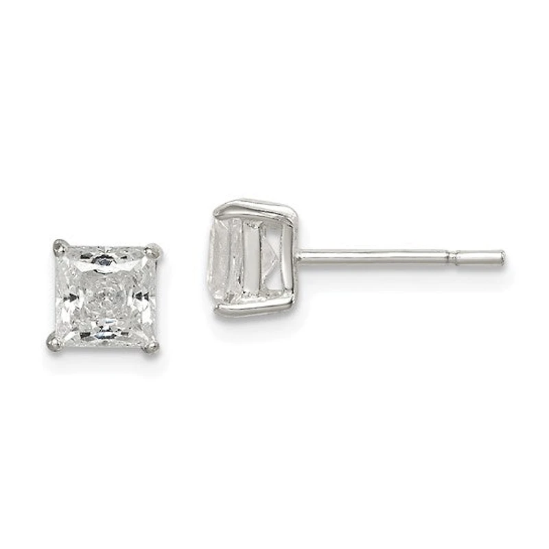 Sterling Silver Polished 5mm Round And Princess CZ Stud Earrings