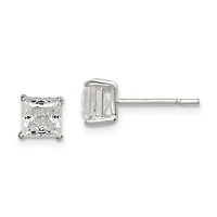 Sterling Silver Polished 5mm Round And Princess CZ Stud Earrings