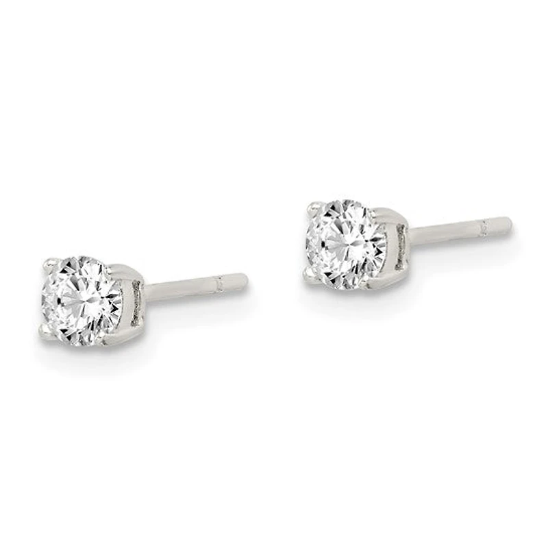 Sterling Silver Polished 4mm Round CZ Stud Earrings