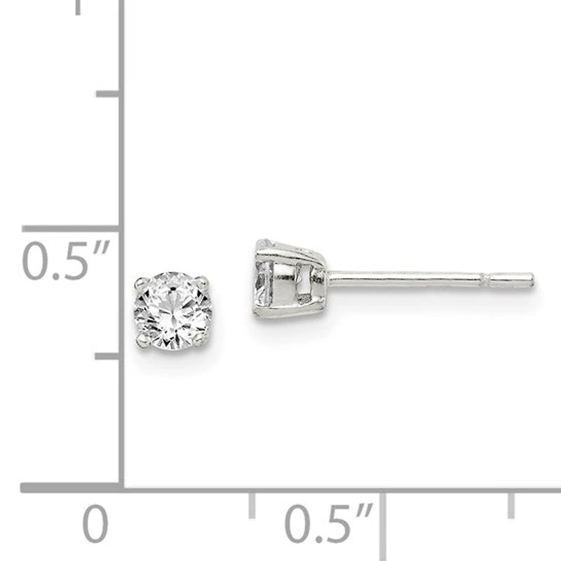 Sterling Silver Polished 4mm Round CZ Stud Earrings