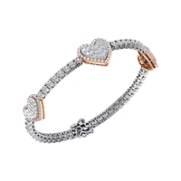10K Rose White Two Tone Round Baguette Diamond Heart Designer 7 Inch Bracelet 1-3/8 Cttw