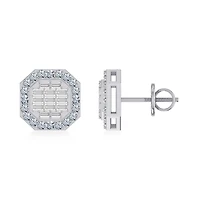 14K White Gold Round Baguette Diamond Designer Stud Earrings 1/2 Cttw