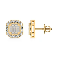 14K Yellow Gold Round Baguette Diamond Designer Stud Earrings 1/2 Cttw