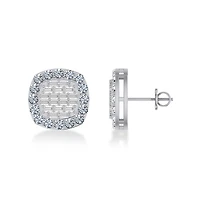 14K White Gold Round Baguette Diamond Square Shape Stud Earrings 1 Cttw