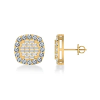 14K Gold Round Baguette Diamond Square Shape Stud Earrings Cttw