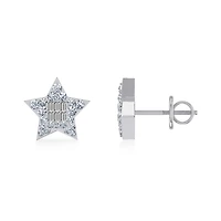 10K White Gold Round Baguette Diamond Star Shape Stud Earrings 1/4 Cttw