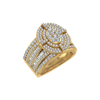 10K Yellow Gold Round Diamond Oval Shape Sz 7 Head Ladies Ring 2 Cttw