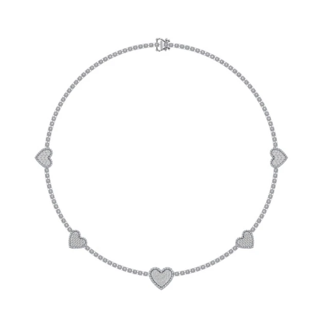 10K White Gold Round Baguette Diamond Heart Shape 18 Inch Necklace 4 Cttw