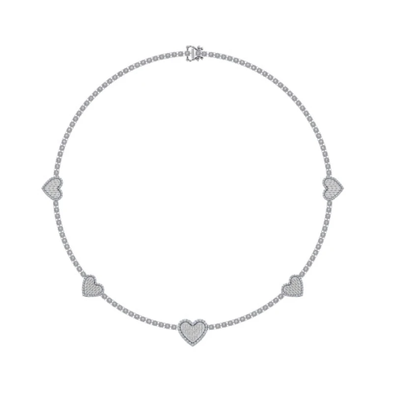 10K White Gold Round Baguette Diamond Heart Shape 18 Inch Necklace 4 Cttw