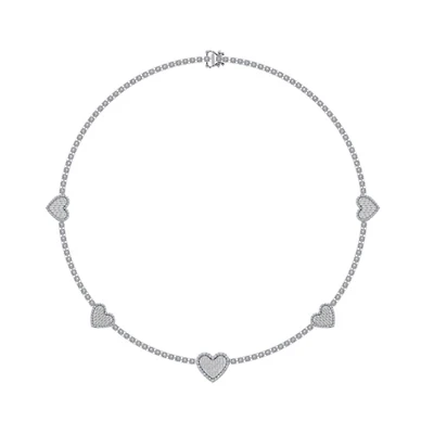 10K White Gold Round Baguette Diamond Heart Shape 18 Inch Necklace 4 Cttw