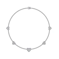 10K White Gold Round Baguette Diamond Heart Shape 18 Inch Necklace 4 Cttw