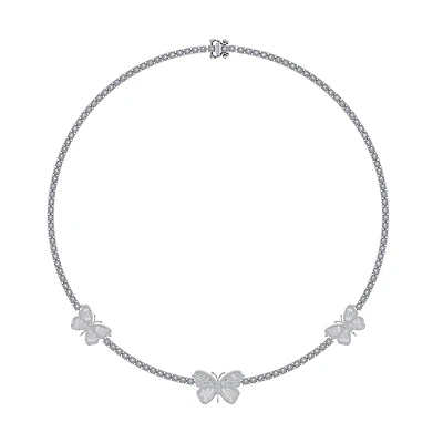 10K White Gold Round Baguette Diamond Butterfly Designer 18 Inch Necklace 1-7/8 Cttw