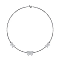 10K White Gold Round Baguette Diamond Butterfly Designer 18 Inch Necklace 1-7/8 Cttw