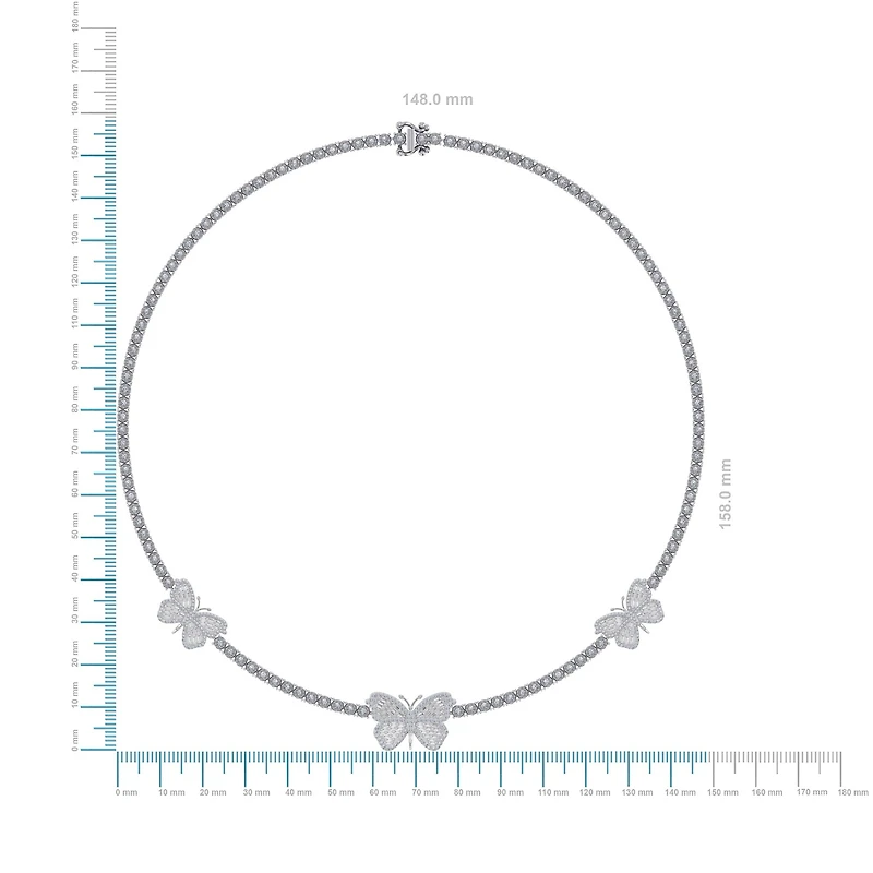 10K White Gold Round Baguette Diamond Butterfly Designer 18 Inch Necklace 1-7/8 Cttw