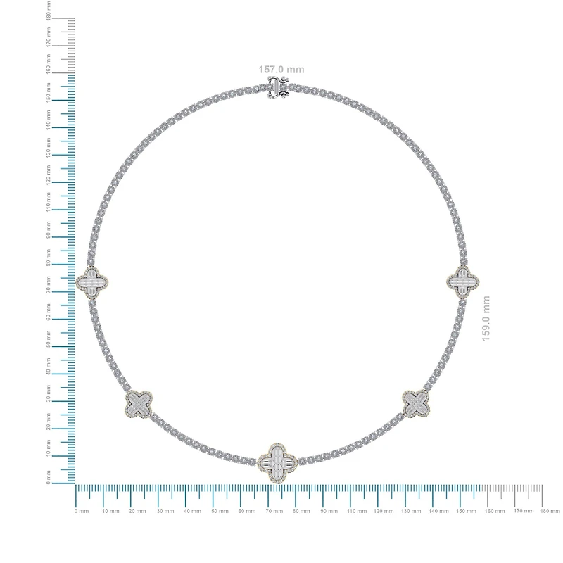 10K Yellow White Two Tone Round Baguette Diamond Designer 18 Inch Necklace 2-1/5 Cttw