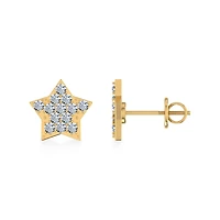 14K Yellow Gold Round Diamond Star Shape Stud Earrings 1/8 Cttw