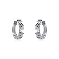 10K White Gold Womens Round Baguette Diamond Small Huggies Earrings 5/8 Cttw