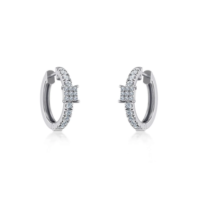 10K White Gold Womens Round Diamond Small Huggies Earrings / Cttw