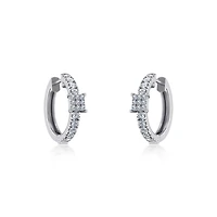 10K White Gold Womens Round Diamond Small Huggies Earrings / Cttw