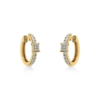 10K Gold Womens Round Diamond Small Huggies Earrings / Cttw