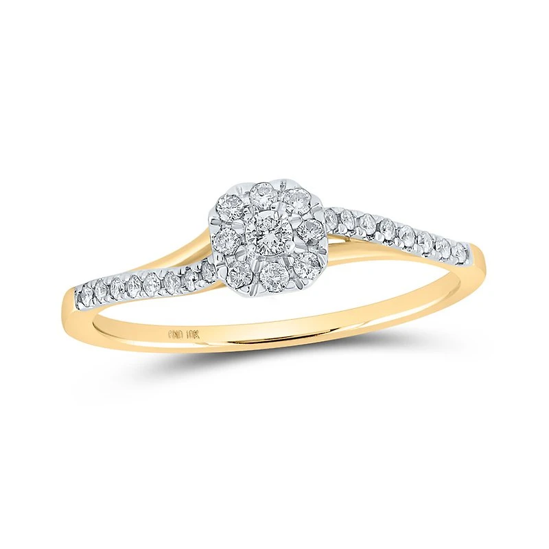 10kt Gold Womens Round Diamond Square Halo Promise Ring 1/5 Cttw