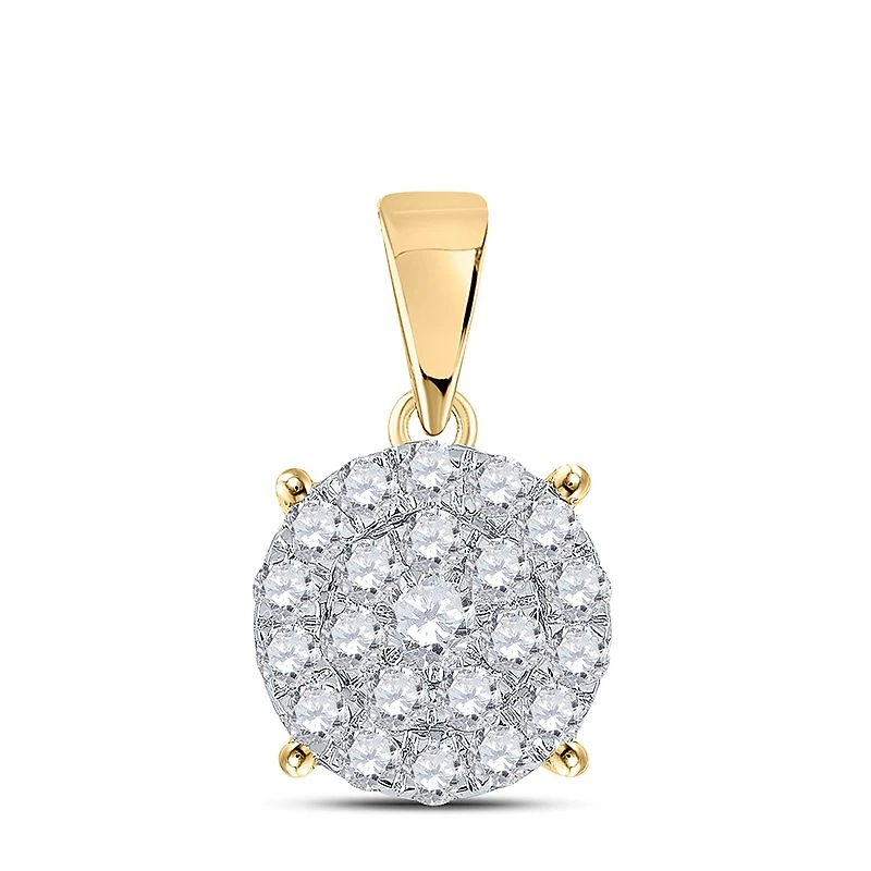 10kt Yellow Gold Womens Round Diamond Cluster Pendant 2 Cttw