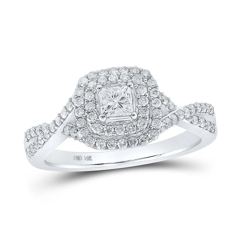 14kt White Gold Princess Diamond Halo Bridal Wedding Engagement Ring 3/4 Cttw