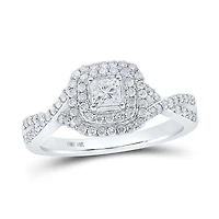 14kt White Gold Princess Diamond Halo Bridal Wedding Engagement Ring 3/4 Cttw