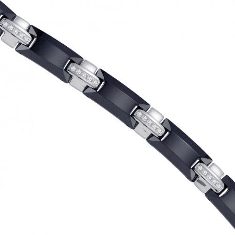 Tungsten Black Tone Mens Polished CZ Cubic Zirconia Fancy Bracelet 9 mm Size 8.5 Inches