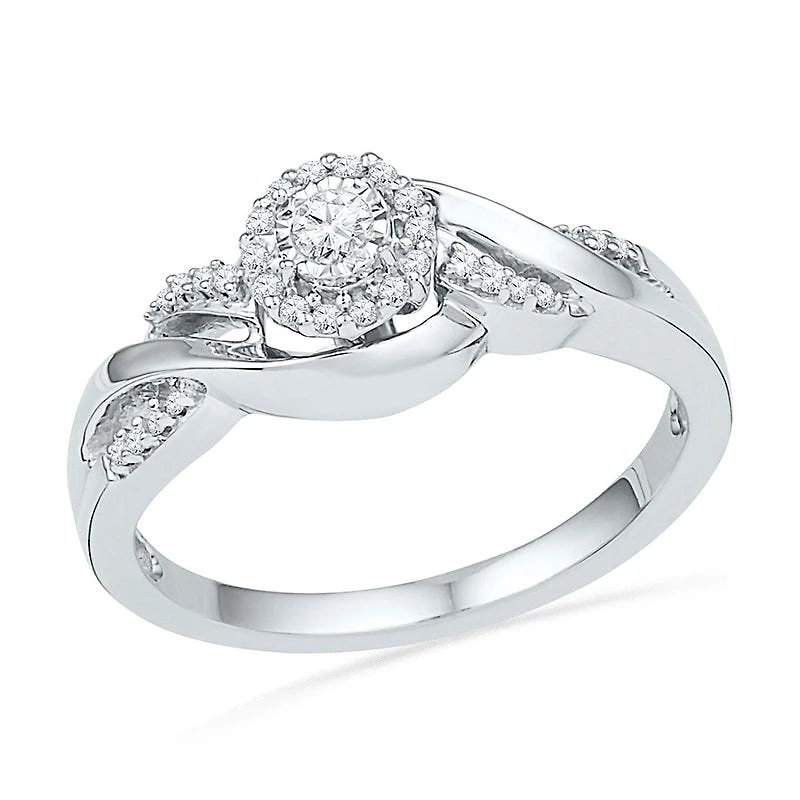 10kt White Gold Womens Round Diamond Solitaire Promise Ring 1/ Cttw