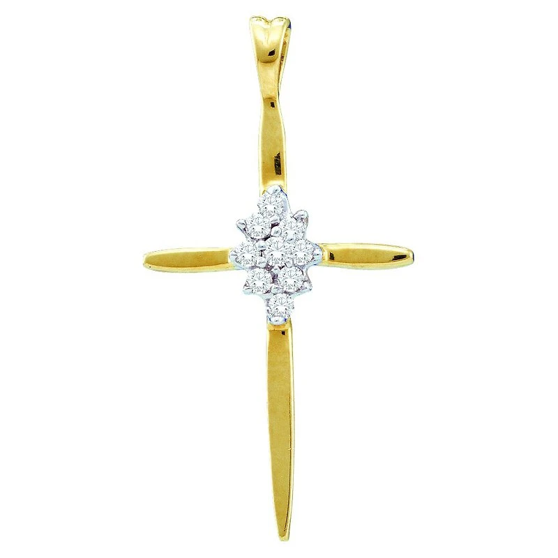 14kt Yellow Gold Womens Round Diamond Cross Pendant 1/12 Cttw