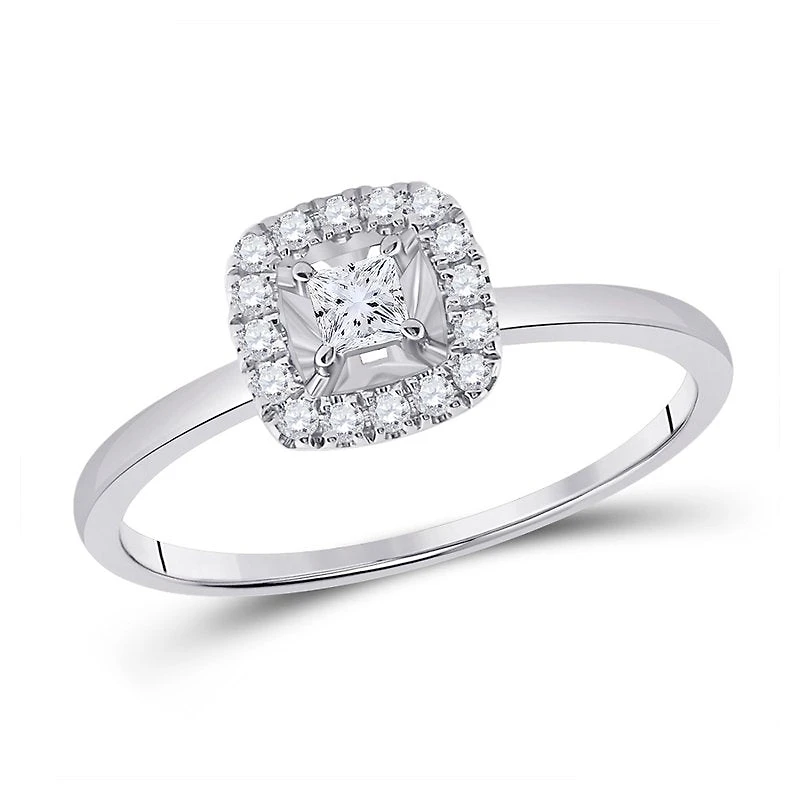 14kt White Gold Womens Princess Diamond Halo Promise Ring 1/5 Cttw